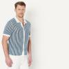 imageAmazon Essentials Mens RelaxedFit Short Sleeve ButtonDown Resort Knit Button Down ShirtDark Blue Stripe Knit
