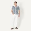 imageAmazon Essentials Mens RelaxedFit Short Sleeve ButtonDown Resort Knit Button Down ShirtDark Blue Stripe Knit