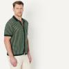 imageAmazon Essentials Mens RelaxedFit Short Sleeve ButtonDown Resort Knit Button Down ShirtDark Green Stripe Knit