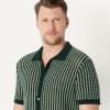 imageAmazon Essentials Mens RelaxedFit Short Sleeve ButtonDown Resort Knit Button Down ShirtDark Green Stripe Knit