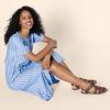 imageAmazon Essentials Womens Fit and Flare HalfSleeve Waisted Midi ALine Dress with PocketsFrench BlueWhite Stripe
