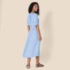 imageAmazon Essentials Womens Fit and Flare HalfSleeve Waisted Midi ALine Dress with PocketsFrench BlueWhite Stripe