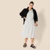 imageAmazon Essentials Womens Fit and Flare HalfSleeve Waisted Midi ALine Dress with PocketsOff White Micro Confetti Print
