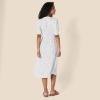 imageAmazon Essentials Womens Fit and Flare HalfSleeve Waisted Midi ALine Dress with PocketsOff White Micro Confetti Print