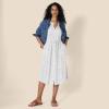 imageAmazon Essentials Womens Fit and Flare HalfSleeve Waisted Midi ALine Dress with PocketsOff White Micro Confetti Print