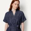 imageAmazon Essentials Womens RelaxedFit Short Sleeve ButtonDown Dress with BeltDark Midnight Wash