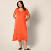 imageAmazon Essentials Womens Stretchy Jersey VNeck Short Sleeve Midi Length DressCoral Orange