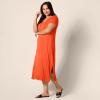 imageAmazon Essentials Womens Stretchy Jersey VNeck Short Sleeve Midi Length DressCoral Orange