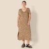 imageAmazon Essentials Womens Stretchy Jersey VNeck Short Sleeve Midi Length DressDark Camel  Small Ikat Animal