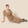 imageAmazon Essentials Womens Stretchy Jersey VNeck Short Sleeve Midi Length DressDark Camel Animal Print