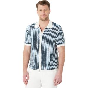 imageAmazon Essentials Mens RelaxedFit Short Sleeve ButtonDown Resort Knit Button Down ShirtDark Blue Stripe Knit