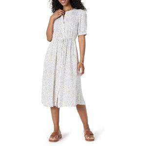 imageAmazon Essentials Womens Fit and Flare HalfSleeve Waisted Midi ALine Dress with PocketsOff White Micro Confetti Print