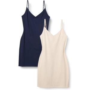 imageAmazon Essentials Womens Slim Fit Cotton Layering Slip DressBeigeNavy