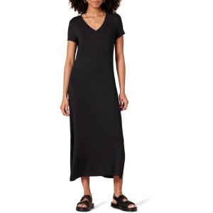 imageAmazon Essentials Womens Stretchy Jersey VNeck Short Sleeve Midi Length DressBlack