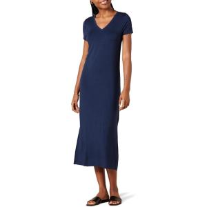 imageAmazon Essentials Womens Stretchy Jersey VNeck Short Sleeve Midi Length DressNavy