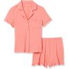 imageAmazon Essentials Womens Cotton Modal Piped Notch Collar Pajama Set Comfortable Loungewear Available in Plus SizeCoral Pink