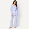 imageAmazon Essentials Womens Cotton Stretch Poplin Pajama Set Long Sleeve ButtonDown Shirt with PantsBlue Pinstripe