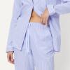 imageAmazon Essentials Womens Cotton Stretch Poplin Pajama Set Long Sleeve ButtonDown Shirt with PantsBlue Pinstripe