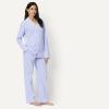 imageAmazon Essentials Womens Cotton Stretch Poplin Pajama Set Long Sleeve ButtonDown Shirt with PantsBlue Pinstripe