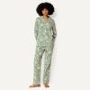 imageAmazon Essentials Womens Cotton Stretch Poplin Pajama Set Long Sleeve ButtonDown Shirt with PantsLight Pink Palm Leaves