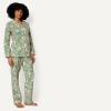 imageAmazon Essentials Womens Cotton Stretch Poplin Pajama Set Long Sleeve ButtonDown Shirt with PantsLight Pink Palm Leaves