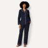 imageAmazon Essentials Womens Cotton Stretch Poplin Pajama Set Long Sleeve ButtonDown Shirt with PantsNavy Ivory Dot