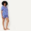 imageAmazon Essentials Womens Cotton Stretch Poplin Pajama Set Short Sleeve ButtonDown with ShortsBlue Paisley Floral