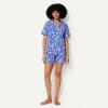 imageAmazon Essentials Womens Cotton Stretch Poplin Pajama Set Short Sleeve ButtonDown with ShortsBlue Paisley Floral