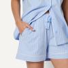 imageAmazon Essentials Womens Cotton Stretch Poplin Pajama Set Short Sleeve ButtonDown with ShortsBlue Pinstripe