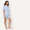 imageAmazon Essentials Womens Cotton Stretch Poplin Pajama Set Short Sleeve ButtonDown with ShortsBlue Pinstripe