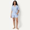 imageAmazon Essentials Womens Cotton Stretch Poplin Pajama Set Short Sleeve ButtonDown with ShortsBlue Pinstripe