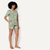 imageAmazon Essentials Womens Cotton Stretch Poplin Pajama Set Short Sleeve ButtonDown with ShortsLight Pink Palm Leaves