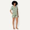 imageAmazon Essentials Womens Cotton Stretch Poplin Pajama Set Short Sleeve ButtonDown with ShortsLight Pink Palm Leaves
