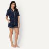 imageAmazon Essentials Womens Cotton Stretch Poplin Pajama Set Short Sleeve ButtonDown with ShortsNavy Ivory Dot