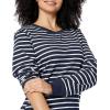 imageAmazon Essentials Womens Fleece Crewneck Long Sleeve Pullover Sweatshirt Available in Plus SizeNavy White Stripe