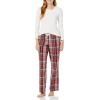 imageAmazon Essentials Womens Poplin Pajama Pants with Drawstring Elastic WaistBurgundy Rust Mix Plaid