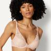 imageAmazon Essentials Womens Stretch Galloon Lace Lined Wired Deep Plunge BraBurgundySoft Petal