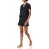 imageAmazon Essentials Womens Cotton Modal Piped Notch Collar Pajama Set Comfortable Loungewear Available in Plus SizeBlack