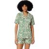imageAmazon Essentials Womens Cotton Stretch Poplin Pajama Set Short Sleeve ButtonDown with ShortsLight Pink Palm Leaves