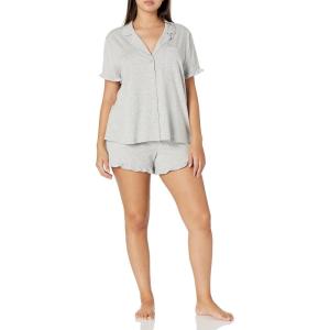 imageAmazon Essentials Womens Cotton Modal Piped Notch Collar Pajama Set Comfortable Loungewear Available in Plus SizeHeather Grey