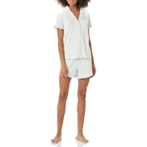 imageAmazon Essentials Womens Cotton Modal Piped Notch Collar Pajama Set Comfortable Loungewear Available in Plus SizeJade Green