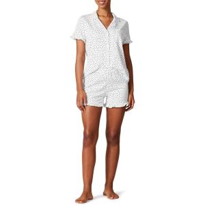 imageAmazon Essentials Womens Cotton Modal Piped Notch Collar Pajama Set Comfortable Loungewear Available in Plus SizeWhite Dots Print