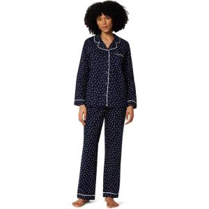 imageAmazon Essentials Womens Cotton Stretch Poplin Pajama Set Long Sleeve ButtonDown Shirt with PantsNavy Ivory Dot