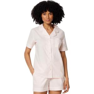 imageAmazon Essentials Womens Cotton Stretch Poplin Pajama Set Short Sleeve ButtonDown with ShortsPale Pink