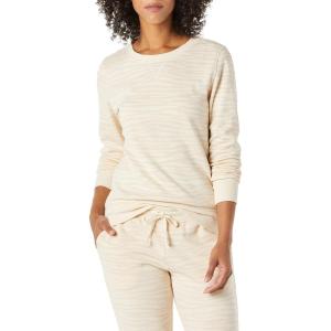 imageAmazon Essentials Womens Fleece Crewneck Long Sleeve Pullover Sweatshirt Available in Plus SizeBeige Zebra Stripe Print