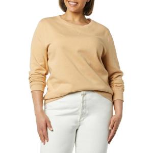 imageAmazon Essentials Womens Fleece Crewneck Long Sleeve Pullover Sweatshirt Available in Plus SizeLight Camel