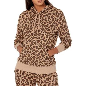 imageAmazon Essentials Womens RegularFit Brushed Back Fleece Pullover Hoodie Available in Plus SizeCamel Leopard