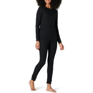 imageAmazon Essentials Womens SlimFit Cotton Waffle Knit LongSleeve Thermal Pajama SetBlack