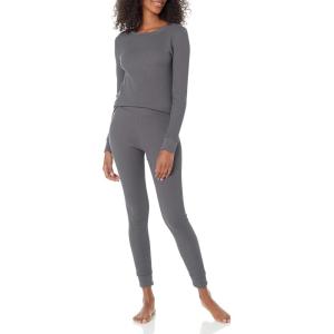 imageAmazon Essentials Womens SlimFit Cotton Waffle Knit LongSleeve Thermal Pajama SetCharcoal