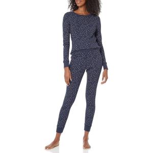 imageAmazon Essentials Womens SlimFit Cotton Waffle Knit LongSleeve Thermal Pajama SetNavy Ditsy Floral